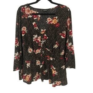 Torrid sheer floral print animal print 3/4 sleeve maximalist top peplum size 3X